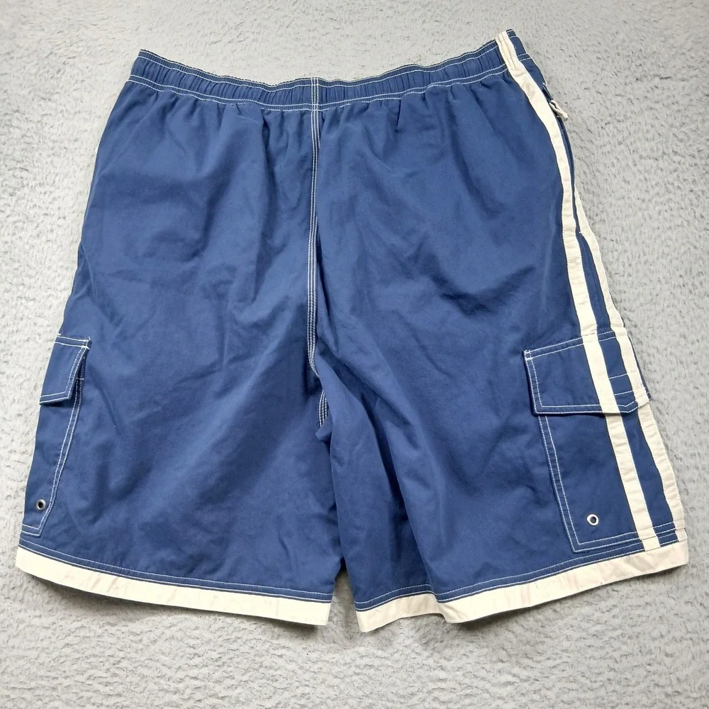 Ashford Sport Board Shorts Mens XL Blue Cream Cargo Side Stripe Cotton Blend NWT